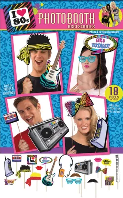 Produktbild von Rubies 80er Jahre Fotokabine-Set, 18 Teile Themenaccessoires für Party
