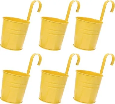 Obrázek produktu pro Žluté kovové závěsné květináče, sada 6 kusů, na balkon a terasu