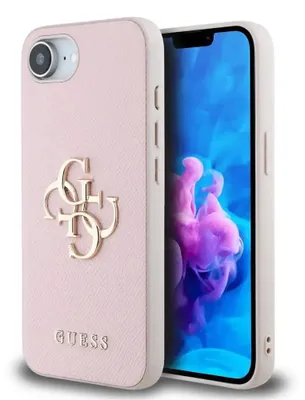 Produktbild von Guess PolyurethanStrukturierte Hülle 4G mit Metalllogo für iPhone 16e - Rosa