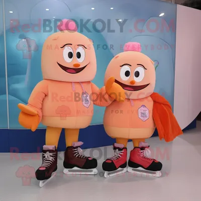 Obrázek produktu pro Postava REDBROKOLY maskota Peach Pair Of Ice Skates oblečená do mikiny a tašek Messenger
