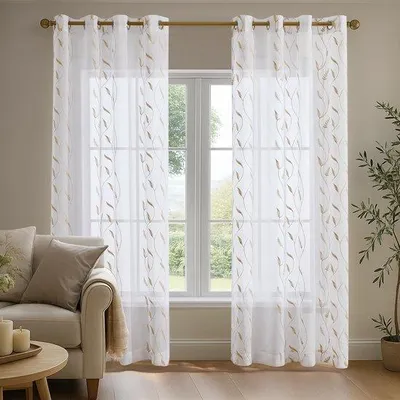 Productafbeelding van Azomor® Lichtdoorlatende voile gordijnen met borduurwerk voor een uitnodigende sfeer in de woonkamer