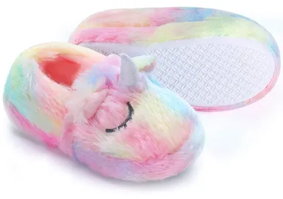 Produktbild von Kinderhausschuhe Plüsch-Pantoffeln Hausschuhe - Einhorn - Bunt - Für Jungen und Mädchen