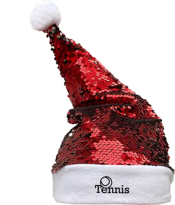 Produktbild von Huuraa Weihnachtsmütze Tennis Ball Geschenk Pailletten Rot/Weiß Filz Tennis Geschenkidee