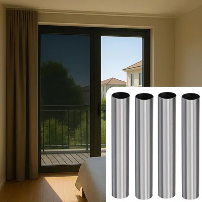 Produktbild von 4er-Set Sichtschutzfolie silber-matt, 60 x 200 cm - selbstklebende Spiegelfolie mit UV-Schutz - hitzereduzierend & ideal für Fenster, Büro & Wohnräume