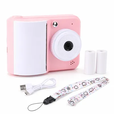 Produktbild von Kinder Sofortbildkamera mit Thermodruck 48 MP 1080P – Kamera für Kinder mit 2,4 Zoll Bildschirm, Selfie, Video und 3 Papierrollen Rosa