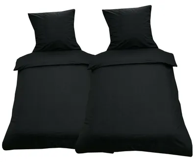 Produktbild von 4 tlg Uni Bettwäsche 135x200 Schwarz Einfarbig Renforce Garnitur 100% Baumwolle