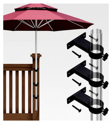 Produktbild von 3 schwarze Terrassenschirmhalter für den Außenbereich, Klemmhalterung für Balkon, Geländer, Zäune oder Innenhof