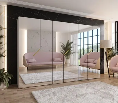 Produktbild von Breiter Spiegelschrank 300 cm ELIRA 3 - Kaschmir / goldene Griffe