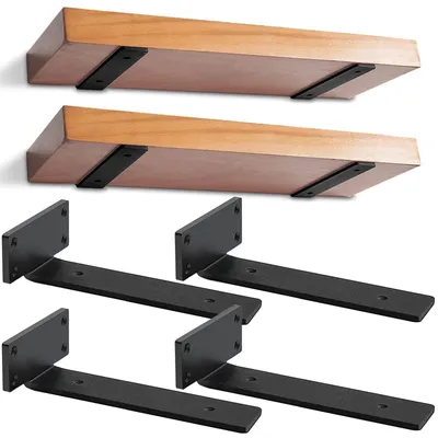 Image de Lot de 4 supports muraux robustes pour étagères murales flottantes (noir, 25 cm)