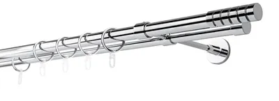 Produktbild von Gardinenstange auf Maß 20mm Rille 2-lauf Wandträger 20cm Farbe: Chrom, Größe: 130cm