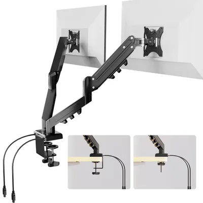 Immagine prodotto di Supporto per monitor a due schermi, da 17 a 32 pollici, regolabile in altezza, orientabile, inclinabile, compatibile VESA 75/100, con porta USB
