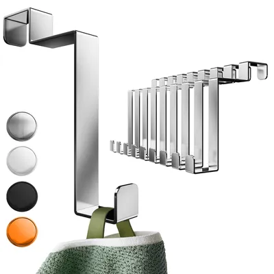 Produktbild von Lindenstein Türhaken Innenseite aus Edelstahl, 10er Set, Silber - Flexible Türhaken zum Einhängen, robuste Kleiderhaken für die Tür, Türgarderobe
