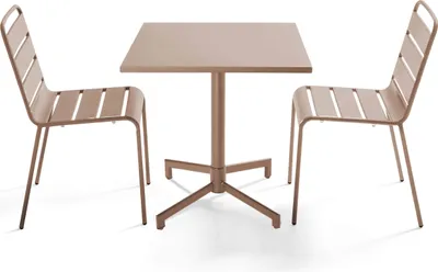 Image de Ensemble table 70 cm et 2 chaises de jardin en métal taupe - Oviala Palavas