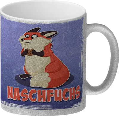 Produktbild von Naschfuchs Glitzer-Kaffeebecher mit lustigem Fuchs Motiv