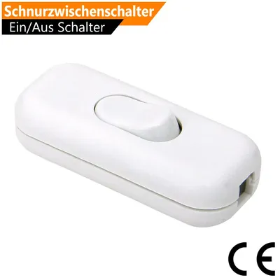 Produktbild von ORSEM Schnurschalter 250V EIN/AUS Wippschalter Schnurzwischenschalter Lampenschalter mit Zugentlastung Inline Schalter Weiß
