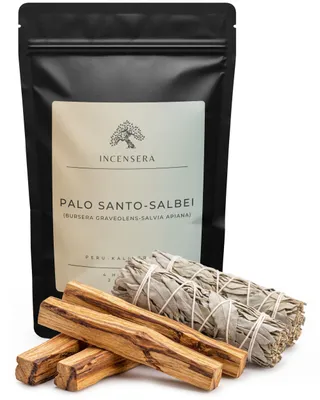 Obrázok produktu pre Sada na kadidlo: biely šalvia a Palo Santo, 2 zväzky šalvie a 4 tyčinky Palo Santo na vonné kadidlo