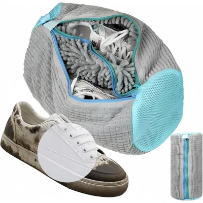 Produktbild von 2-in-1 Schuhwaschbeutel Waschmaschine mit Doppel Reißverschluss & Doppeltaschen, 360° Wiederverwendbar Schuhe Waschbeutel für Waschmaschine und Reise
