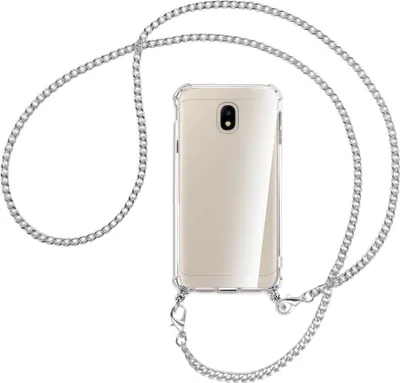 Produktbild von Handykette Backcover-Schutzhülle mit Band (Metall silberfarben) für Samsung Galaxy J3 2017 - silberfarbene Kette