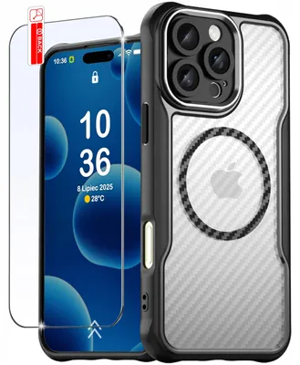Zdjęcie produktu dla Etui Czarne Matowe Pancerne Wzmacniane Do Magsafe Do Iphone 16 Pro Szkło
