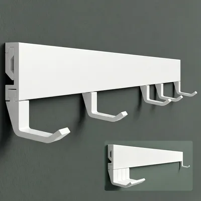 Produktbild von Mai & Mai Garderobenleiste mit 5 verstellbaren Haken, Kleiderhaken aus Aluminium, Wandgarderobe Garderobenhaken 40cm Matt weiß Stalo-10