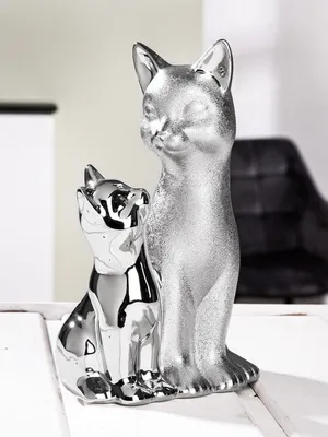 Imagen del producto de Gilde Figur, gato, mochi, porcelana, color plateado, cantidad: 2, altura: 21,60 cm, anchura: 14,60 cm, profundidad: 11,30 cm, código: 32395