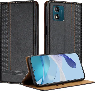 Produktbild von Handyhülle für Motorola Moto E13 Leder Flip Klappbare Schutzhülle mit Standfunktion Schwarz