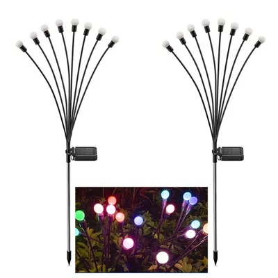 Produktbild von 2 Stück Solar Glühwürmchen Licht Wasserdicht Außen Rasenlampe für Garten Terrasse Weg Hof Landschaft Deko, Bunt, 8LEDs