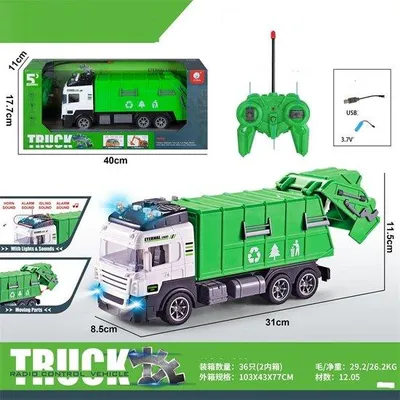 Obrázek produktu pro Rc popelářské auto zelené s dálkovým ovládáním a dobíjecí baterií, 31 cm, popelářské auto pro děti