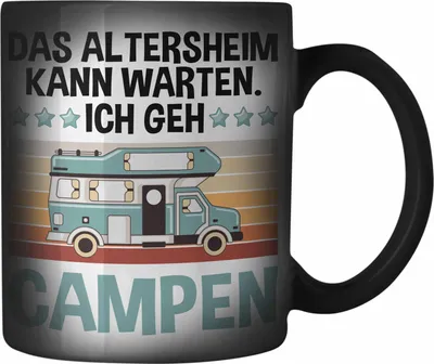 Produktbild von Trendation - Wohnwagen Camper Farbwechsel Zauber-Tasse Geschenke Wohnmobil für Männer Campingwagen Geschenkidee Zubehör Camping Opa Oma Rentner Lustig Grafik Altersheim kann warten (Schwarz)