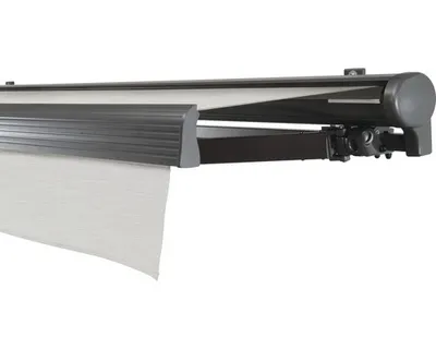 Produktbild von SOLUNA Halbkassettenmarkise Comfort 4x2,5 Stoff Dessin U190 Gestell DB703 dunkelgrau Antrieb rechts inkl. Kurbel