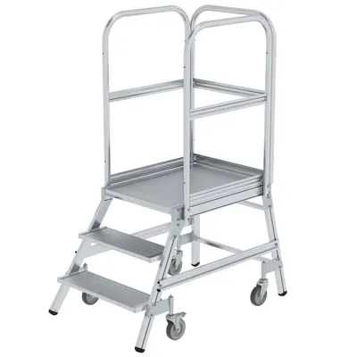 Produktbild von MUNK Podestleiter fahrbar Aluminium geriffelt 3 Stufen