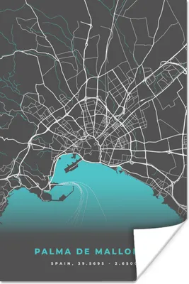 Produktbild von MuchoWow® Poster Mallorca - Stadtplan - Karte - Blau 120x180 cm - Kunstposter