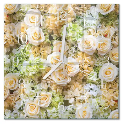 Immagine prodotto di Orologio da parete Tulup Glasuhr, orologio da cucina, vetro vero, 30x30 cm, design moderno e decorativo, silenzioso, lancette bianche - Motivo: fiori eleganti
