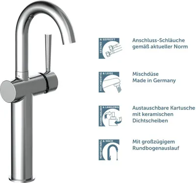 Obrázek produktu pro SCHÜTTE CORNWALL umyvadlová baterie, designová koupelnová baterie pro umyvadlo na desku, chrom