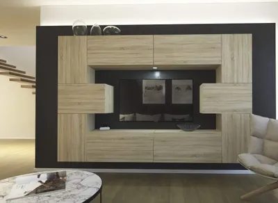 Produktbild von Furnitech Wohnwand Wohnzimmer - Wohnzimmer Möbel mit LED Blau - Hängend Wohnwand Modern - Regale und TV Schrank (Monaco AN4-17S-M9 1B)