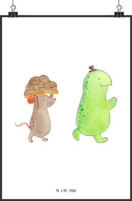 Produktbild von Mr. & Mrs. Panda Bild Schildkröte Maus DIN A1 - Weiß - Geschenk, Kunstdruck, Beste Freundinnen, Wandbild, Posterdruck, drucke, Freunde, Wanddeko