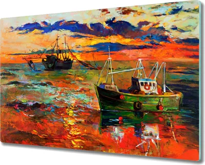 Produktbild von Coloray Küchenbrett Kochplattenabdeckung Hackbrett Schneidebrett Herdabdeckplatte 80x52 cm - Ozean Schiffe Himmel