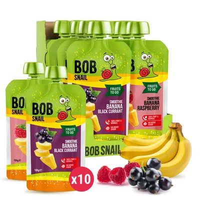 Produktbild von Bob Snail Set 14 - Frucht-Smoothies je 5 x 120g (Banane-Johannisbeere, Banane-Erdbeere)