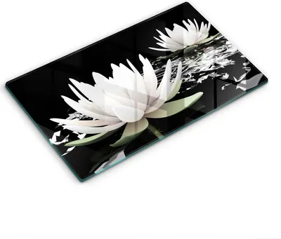 Produktbild von Glasschneideplatte - Herdabdeckplatte - 52x30 cm - Schneidebrett - Spritzschutz - Weiße Lilien auf dem Wasser