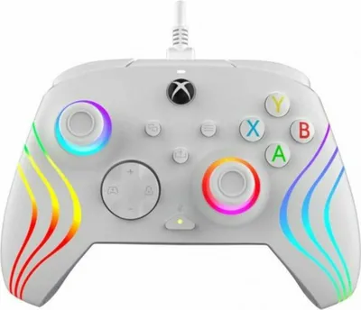 Produktbild von PDP Afterglow Wave Kabelgebundener Controller: White Für Xbox Series X|S, Xbox One und Windows 10/11, Gamepad, PC, Xbox Series S, Xbox Series X, D-Pad, Menü-Taste, Schaltfläche Teilen, Analog / Digital, Rot/Grün/Blau, Kabelgebunden