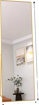 Image de Miroir sur pied, design moderne, verre trempé, doré, rectangulaire - 162 x 53 cm