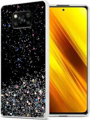 Produktbild von Cadorabo Hülle für Xiaomi POCO X3 NFC in Schwarz mit Glitter Schutzhülle aus flexiblem TPU Silikon mit funkelnden Glitter Case Cover Etui Handy Hülle