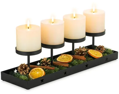 Adventskranz aus Metall, schwarz, 42 cm, 4 Kerzenhalter