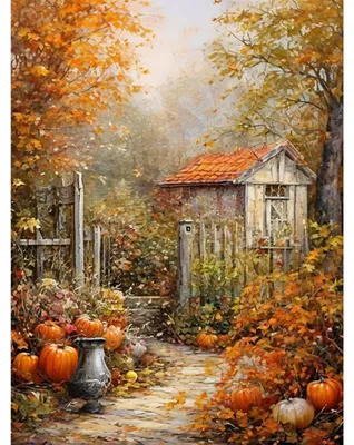 Image de Kit de peinture diamant - Motif complet : chalet d'automne - Kit de loisirs créatifs pour adultes - 30x40 cm