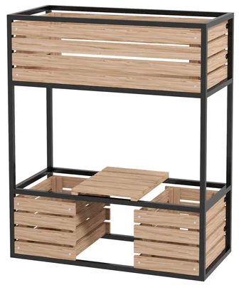 Produktbild von Outsunny Hochbeet aus Holz, 2-Stufiger Blumenkasten mit Ablage, Innenvlies