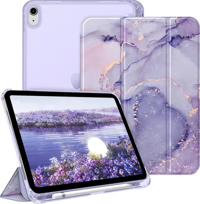 Produktbild von Fintie Hülle für iPad (A16) 11 Generation 11 Zoll 2025, iPad 10 Generation 10.9 Zoll 2022 mit Stifthalter - ultradünne leichte Schutzhülle mit transparenter Rückseite, Auto Schlaf/Wach, Marmor Lila