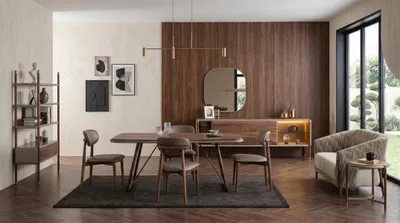 Produktbild von Esszimmer Set Esstisch mit 4x Stühle Komplettes Sideboard mit Spiegel