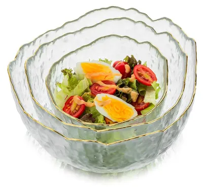 3er-Set Glas-Servierschalen, stapelbar, transparent, rund, 800 ml
