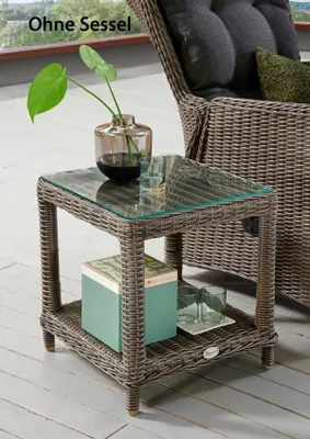 Produktbild von Destiny Beistelltisch MERANO mit Glasplatte, Polyrattan, vintage grau