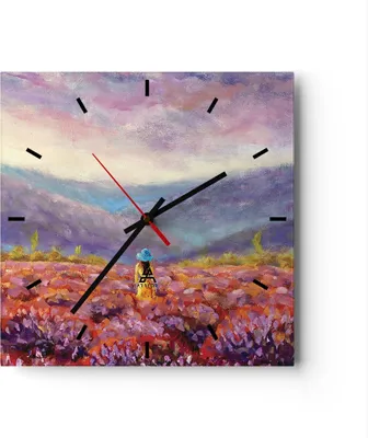 Produktbild von Wanduhr - Quadrat - Glasuhr - Feld Frau Landschaft - 40x40cm - Schleichendes Uhrwerk - Lautlos - zum Aufhängen bereit - Dekoration Modern - Wanddekoration aus Glas - C3AC40x40-5074